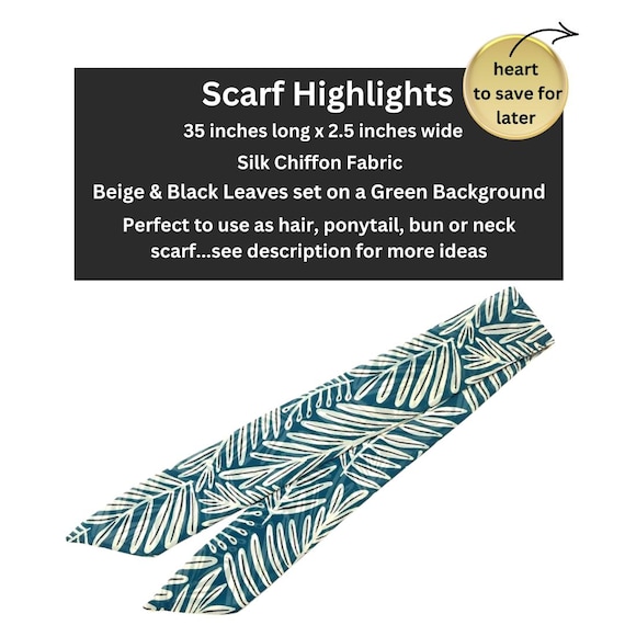 Short Hair Scarf Fabric Tie for Ponytail, Bun, Topknot, Braid or Handbag. Thin Skinny Neck Accessory Women