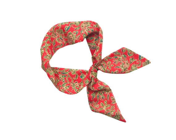 Floral short hair scarf. Fabric hair tie for ponytail, bun, braid or handbag. Thin, small, skinny women's neck scarf. Ready to Ship