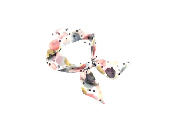 Short Polka Dot Fabric Tie for Ponytail, Bun, Top Knot or Handbag. Skinny Neck Scarf
