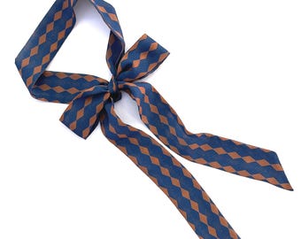 Navy Blue and Gold Striped Skinny Scarf: Versatile Neck Tie, Head Wrap, Hairband, Ponytail or Belt Sash - Ready to Ship