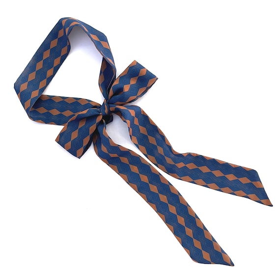 Navy Blue and Gold Striped Skinny Scarf: Versatile Neck Tie, Head Wrap, Hairband, Ponytail or Belt Sash - Ready to Ship