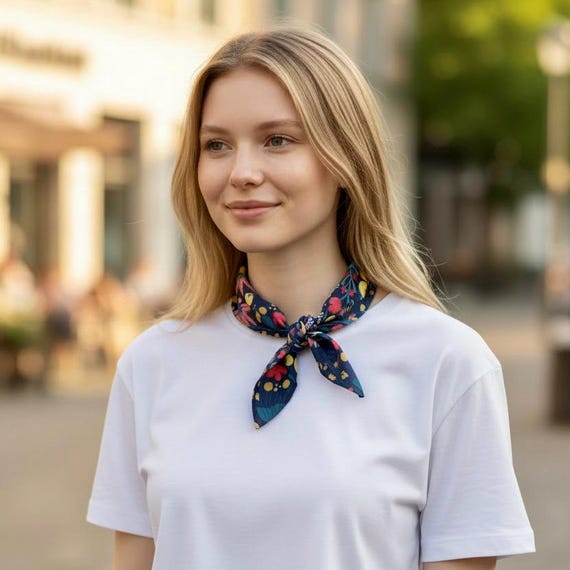 Floral Skinny Scarf for Hair, Neck & Handbag - Versatile Accessory for Women's Ponytail, Bun or Top Knot