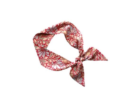 Short hair scarf. Fabric hair tie for ponytail, bun, top knot or handbag. Hawaiian print. Small, skinny neck scarf for women. Ready to Ship