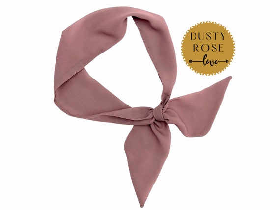 Dusty rose pink short hair scarf. Fabric hair tie for ponytail, bun, braid or handbag. Thin, small, skinny neck scarf for women