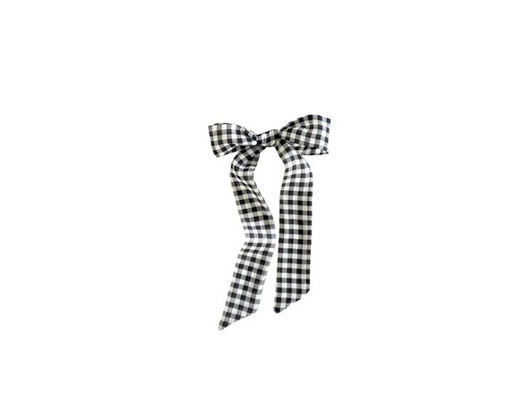 Super skinny hair scarf. Fabric hair tie for ponytail, bun or braid. Black and white gingham. Offered in 3 widths. Ready to Ship