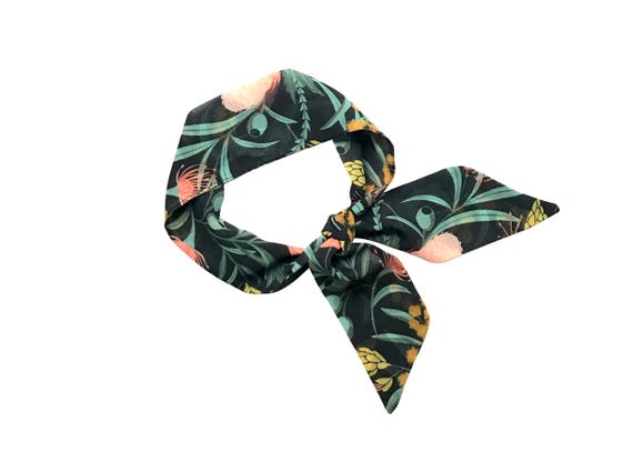 Floral Skinny Scarf, Chiffon Hair and Neck Scarf, Boho Neckerchief, Purse Handle Wrap, Lightweight Fashion Accessory