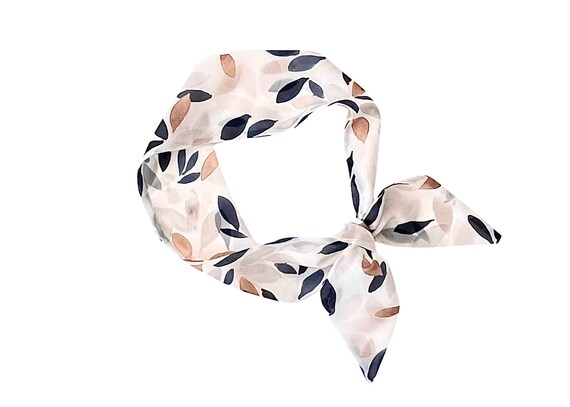 Short silk scarf.Skinny scarf for ponytail, bun, top knot, handbag.Thin, small, narrow floral lightweight neck scarf for women.Ready to Ship