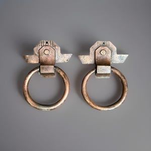 Antique Art Deco Ring Drawer Pulls Set of 2 Copper Brass Tone Hardware