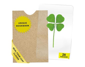 Real Four Leaf Clover Bookmark, Good Luck Charm for Book Lovers
