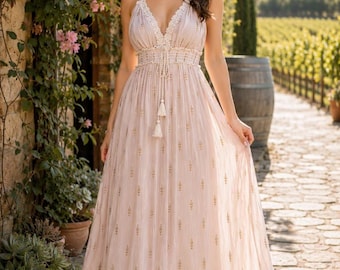 Blush Boho Maxi Dress | Romantic Lace Maxi Dress | Winery Weekend Dress | Mediterranean Style | Resort Vacation Wear