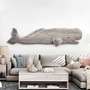 Driftwood Whale 52 inch Gray Wood 2D Sculpture Beach Décor by SEASTYLE