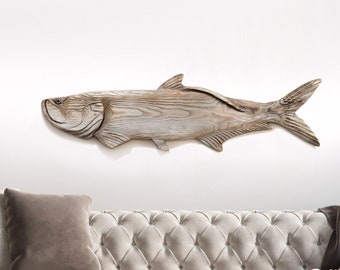 Driftwood Tarpon 40&quot; Left 2D Sculpture Beach Décor by SEASTYLE