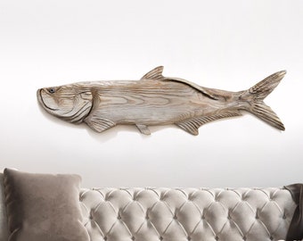 Driftwood Tarpon 40" Right 2D Sculpture Beach Décor by SEASTYLE