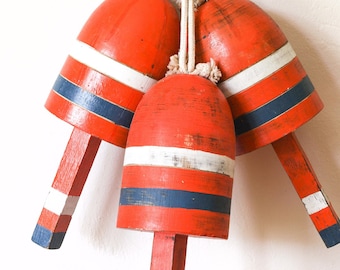 Vintage Lobster Buoy 15&quot; orange blue Beach Decor Nautical SEASTYLE