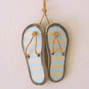 Beach decor Flip Flop Sandals Nautical Beach Wall Wood Distressed Blue by SEASTYLE