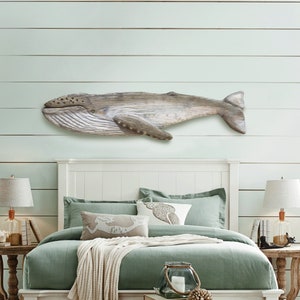 Whale 52&quot; Humpback Gray Driftwood 2D Sculpture Beach Décor by SEASTYLE