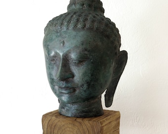 SALE 10% Off Buddha Head Statue 15" Handcrafted Wrought Iron Large Green Beach Decor by SEASTYLE