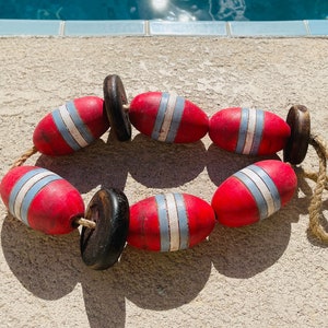 Lobster Buoy Red  Blue White Nautical Wooden by SEASTYLE