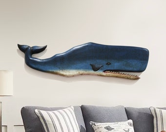 Teak Whale Sculpture: Handmade Coastal Beach Decor (39x11x2)
