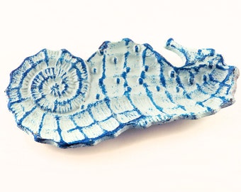Sea Horse Cast Iron blue white Jewelry Soap Dish Beach Decor SEASTYLE