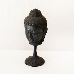 Buddha Head Pole Stand 6&quot; Handcrafted Wrought Iron Sculpture Beach Decor by SEASTYLE