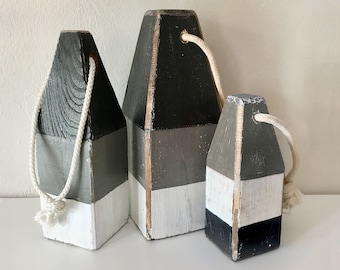 Black Gray White Coastal Decor Set of 3 Buoys Nautical Wooden by SEASTYLE