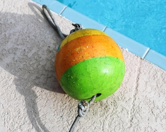 Wood Round Buoy Beach Decor, Very Rare Orange Yellow Vintage