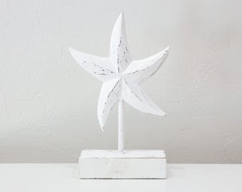 White Wood Starfish Stand Coastal Style