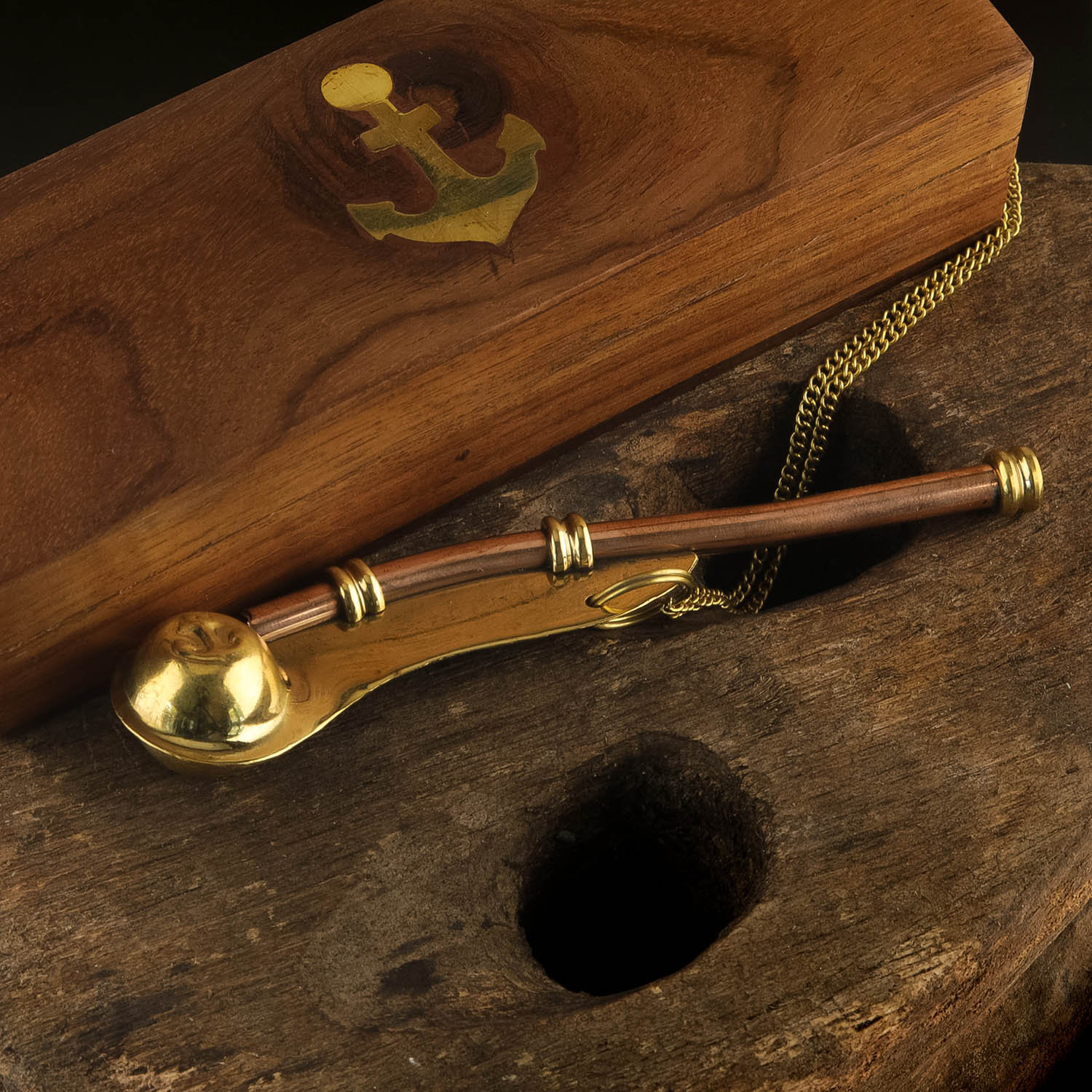 Copper Brass Boatswain's Nautical Necklace Wood Box Whistle SeaStyle