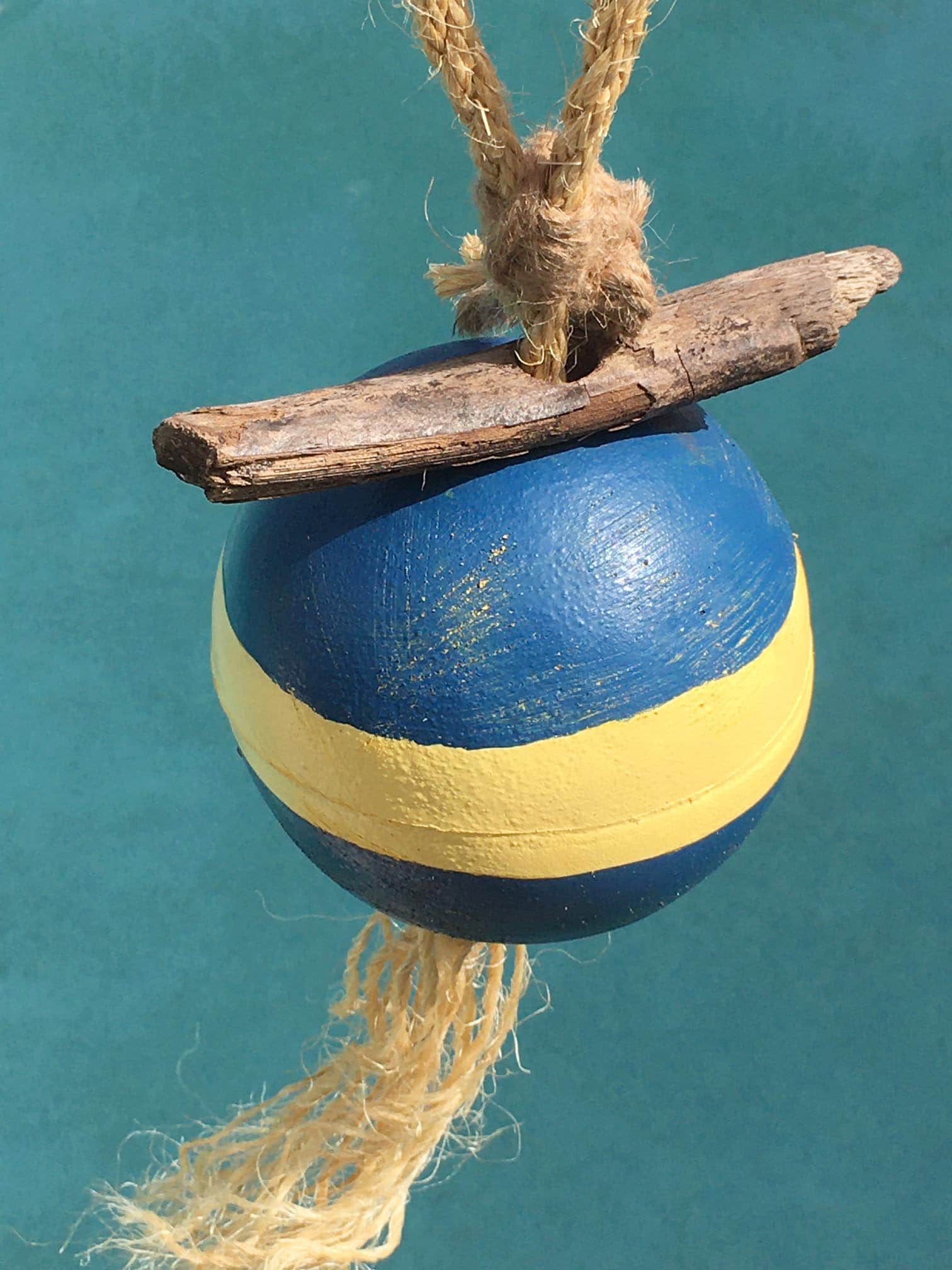 Float Buoy Blue Yellow Rope Vintage Nautical By Seastyle
