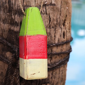 Beach Decor Lobster Buoy Green Red Yellow Vintage Style Nautical by SEASTYLE