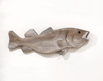 Driftwood Fish 40 inch Bass 2D Sculpture Beach Décor by SEASTYLE