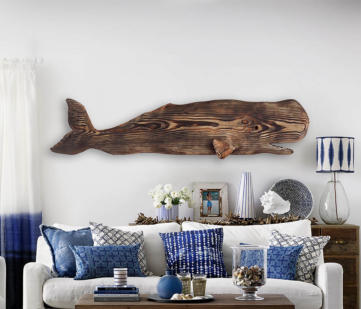 Driftwood Whale 52 in 2D Sculpture Beach Décor by SEASTYLE