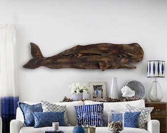 Driftwood Whale 52 in 2D Sculpture Beach Décor by SEASTYLE