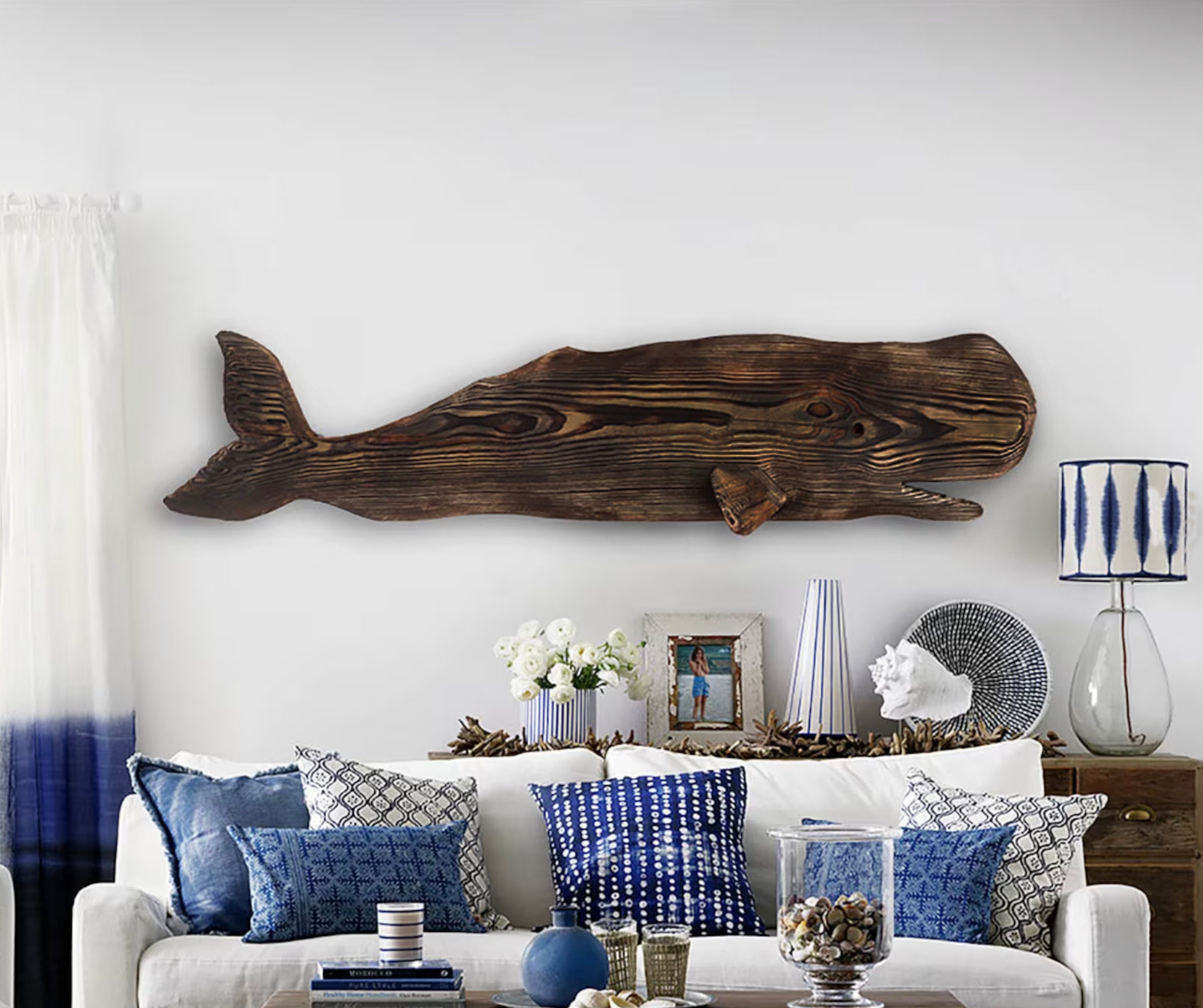 流木クジラ 52 インチ 2D 彫刻 ビーチ デコレーション SEASTYLE 製