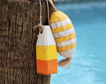 Wood Buoys Yellow Set Beach Decor by SEASTYLE