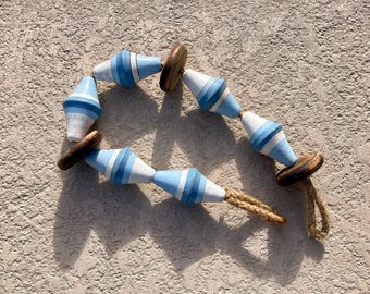 Fishing Floats On String Beach Decor Vintage White Blue Nautical