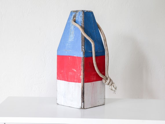 Big Old Lobster Buoy 12x4,5x4,5" (light Blue Red White) Wood  Beach Decor Nautical by SEASTYLE