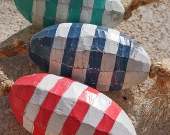 Set of 3 Wood Buoys Beach Decor by SEASTYLE