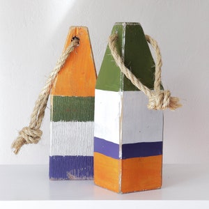 Coastal House Decor Set of Buoys Orange Olive Purple Vintage style by SEASTYLE