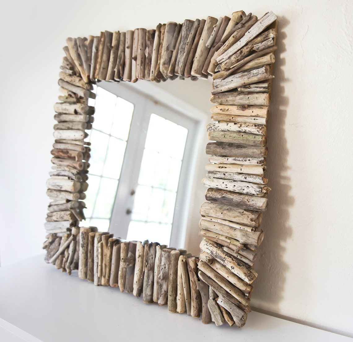 Driftwood Mirror 25x25 Inch Rustic Handmade Beach Decor by SEASTYLE - Etsy
