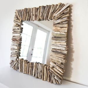 Driftwood Mirror 25x25 inch Rustic Handmade Beach Decor by SEASTYLE
