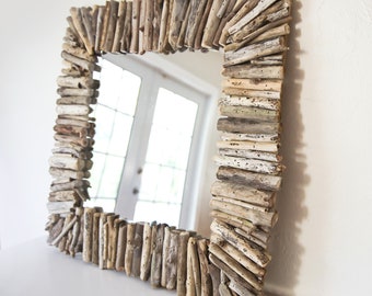 Driftwood Mirror 25x25 inch Rustic Handmade Beach Decor by SEASTYLE