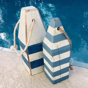 Juego de decoración costera tira de langosta blanca y azul boya náutica de madera de SEASTYLE