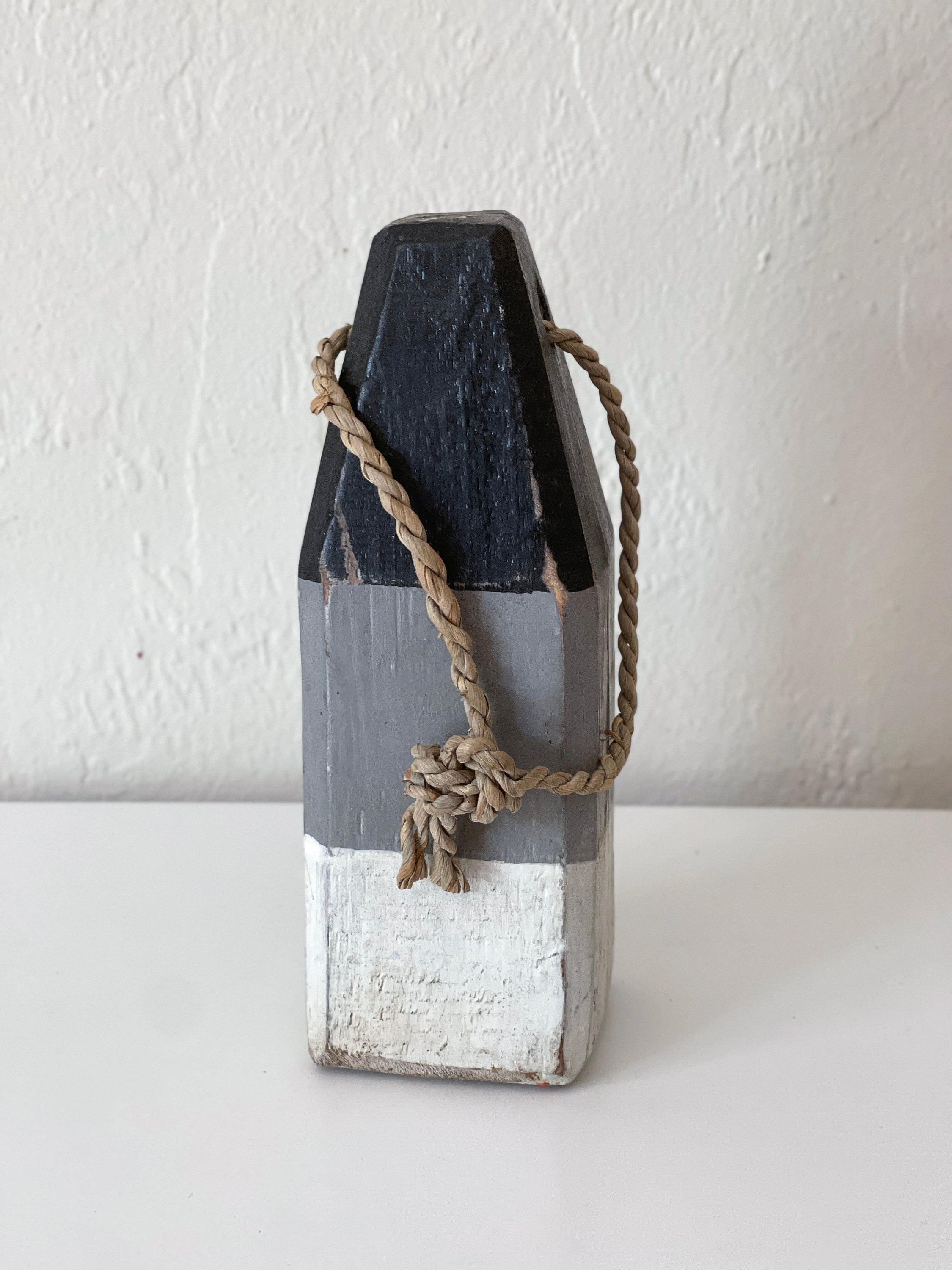 Beach Decor, Lobster Buoy Dark Grey, & White, Nautical, Wooden By Seastyle