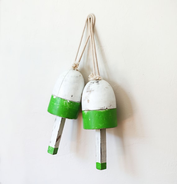 Vintage Lobster Buoy 15 Green White Beach Decor Nautical SEASTYLE -   Canada