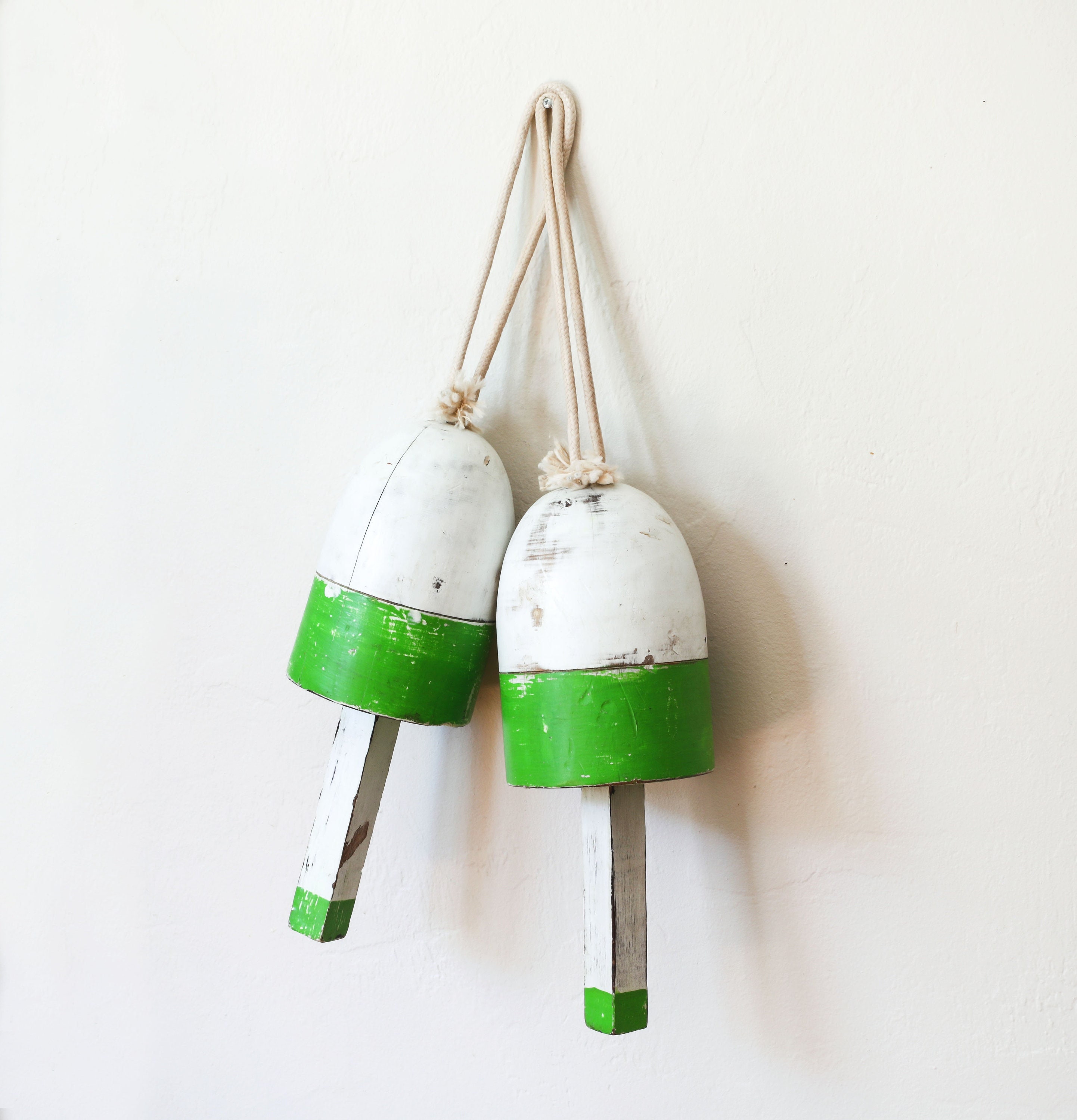 Vintage Lobster Buoy 15" Green White Beach Decor Nautical Seastyle