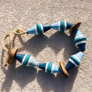 Fishing Floats On String Beach Decor Vintage White Blue Green Nautical