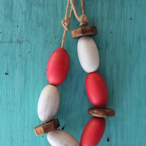 Wooden Net Floats Vintage Red, White, Lobster Buoy Nautical Beach Decor by SEASTYLE