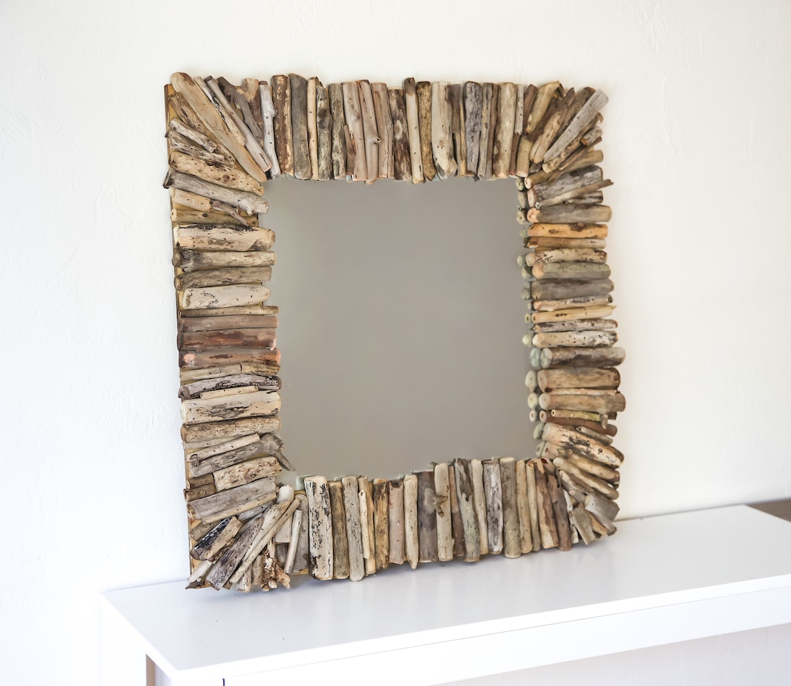 Driftwood Mirror 25x25 Inch Rustic Handmade Beach Decor by SEASTYLE - Etsy